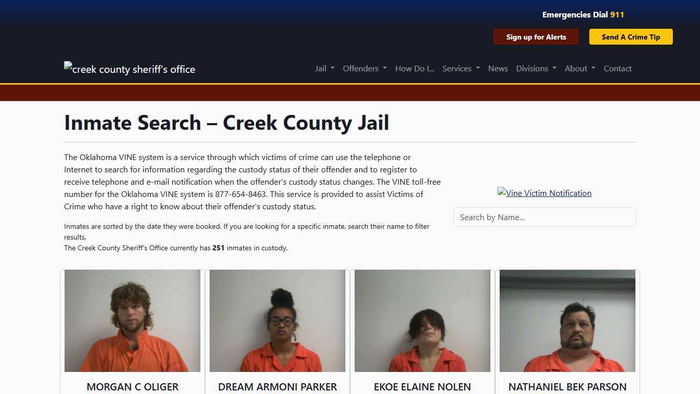 Inmate Search Creek County Sheriff's Office